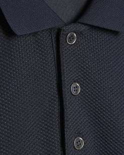 Navy Slim Fit Textured Lightweight Polo Shirt