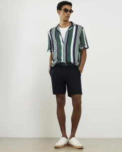 Navy Slim Stretch Chino Short with Belt