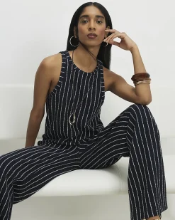 Navy Stretch Jersey Sleeveless Stripe Vest