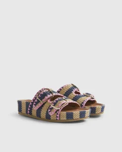 Navy Stripe Raffia Footbed Sandals