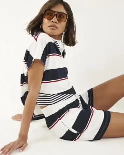 Navy Stripe Textured Shorts