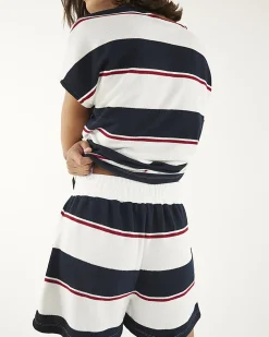 Navy Stripe Textured Shorts