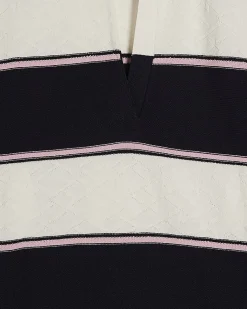 Navy Striped Knitted Polo Shirt