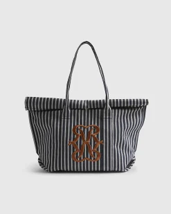 Navy Striped Roll Top Bag