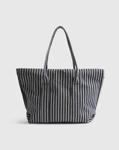 Navy Striped Roll Top Bag