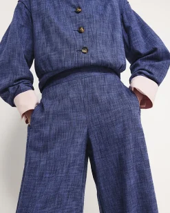 Navy Wide Leg Trousers