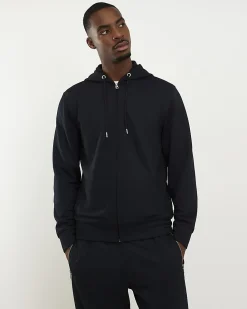 Navy Zip Through Pique Hoodie