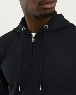 Navy Zip Through Pique Hoodie