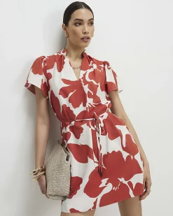 Orange Abstract Print Mini Shift Dress