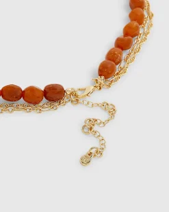 Orange Beaded Coin Multirow Necklace
