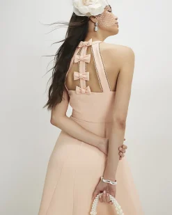 Orange Bow Back Detail Midi Dress