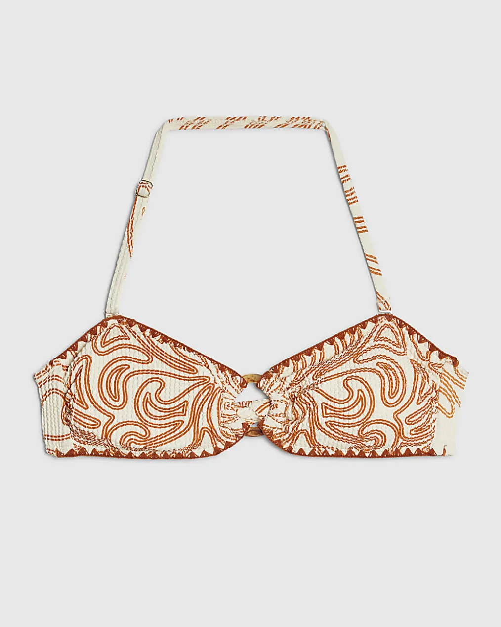Orange Cornelli Print Bandeau Bikini Top