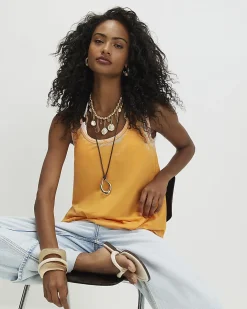 Orange Cotton Blend Burnout Tank Top