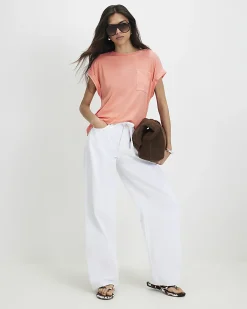 Orange Cotton Blend Burnout Effect T-Shirt