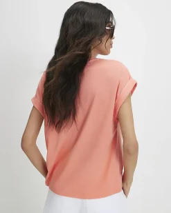 Orange Cotton Blend Burnout Effect T-Shirt