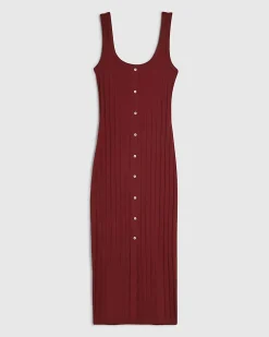 Orange Cotton Blend Button Front Midi Dress