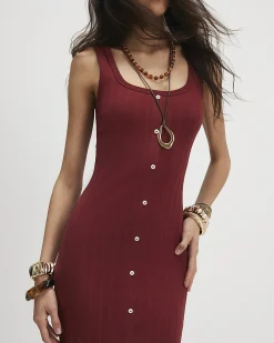 Orange Cotton Blend Button Front Midi Dress