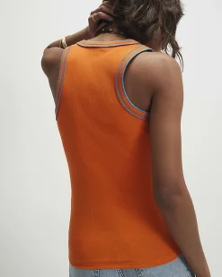 Orange Cotton Blend Whipstitch Tank Top
