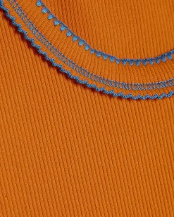 Orange Cotton Blend Whipstitch Tank Top