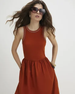 Orange Cotton Blend Whipstitch Maxi Dress