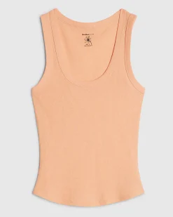 Orange Cotton Ribbed Scoop Neck Vest Top