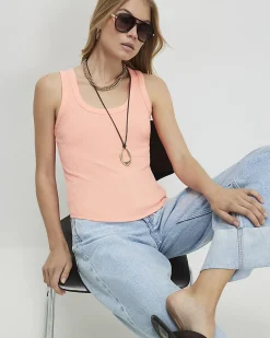 Orange Cotton Ribbed Scoop Neck Vest Top