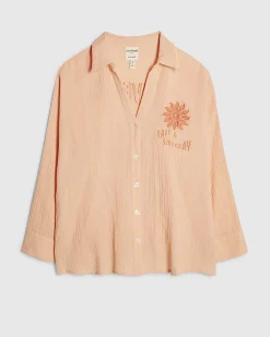 Orange Cotton Textured Beach Shirt