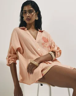 Orange Cotton Textured Beach Shirt