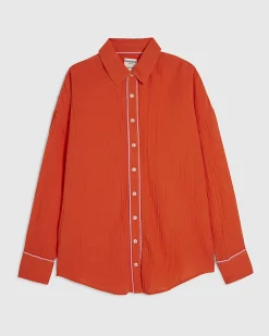Orange Cotton Tie Back Beach Shirt