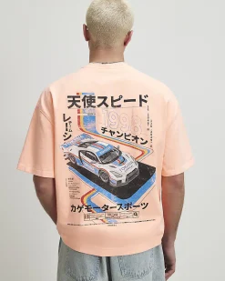 Orange Cotton Washed Japanese Car T-Shirt