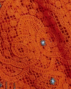Orange Crochet Embellished Beach Shorts