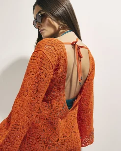 Orange Crochet Embellished Mini Beach Tunic