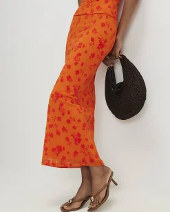 Orange Devore Maxi Skirt