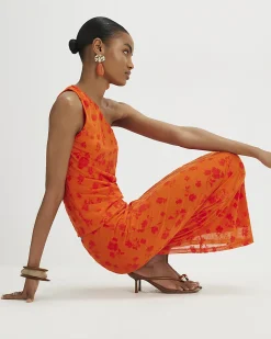 Orange Devore Maxi Skirt