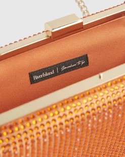 Orange Embellished Hard Clutch Bag