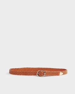 Orange Faux Leather Braided Belt