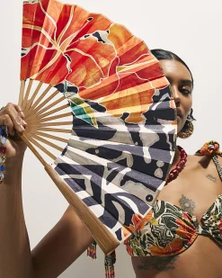 Orange Floral Hand Fan