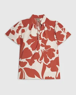 Orange Floral Print Blouse