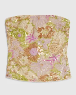 Orange Floral Sequin Bandeau Top