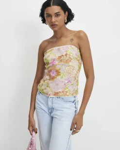 Orange Floral Sequin Bandeau Top