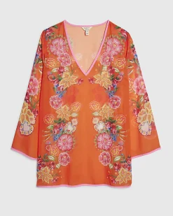 Orange Floral Tunic Beach Dress