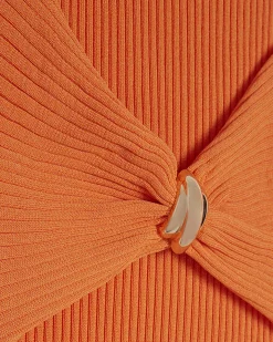 Orange Knitted Sleeveless Midi Dress