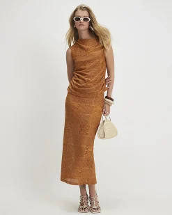 Orange Lace Midi Skirt