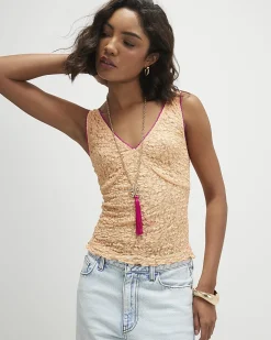 Orange Lace V Neck Cami
