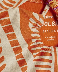 Orange Metallic Print Halter Neck Swimsuit