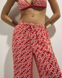Orange Monogram Print Wide Leg Beach Trousers