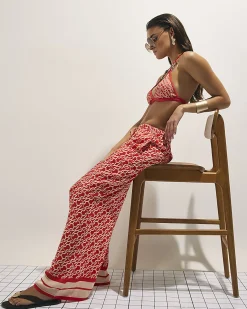 Orange Monogram Print Wide Leg Beach Trousers