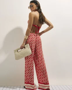 Orange Monogram Print Wide Leg Beach Trousers