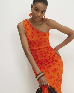 Orange One Shoulder Devore Top