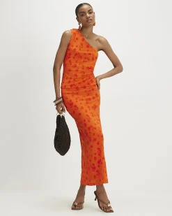 Orange One Shoulder Devore Top